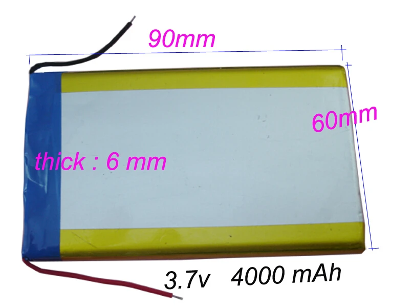 4000mah 3.7v li ion polymer rechargeable batteries 606090 battery For