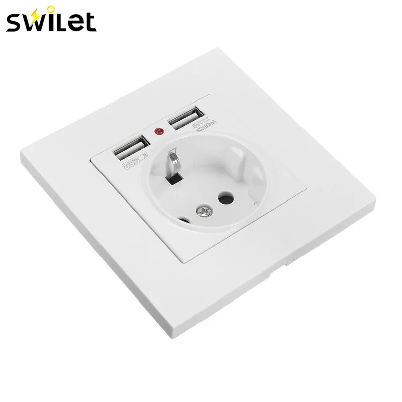 

SWILET EU Standard 2.1A Dual USB Ports Electric Socket Wall Charger Station Socket Adapter Power Outlet