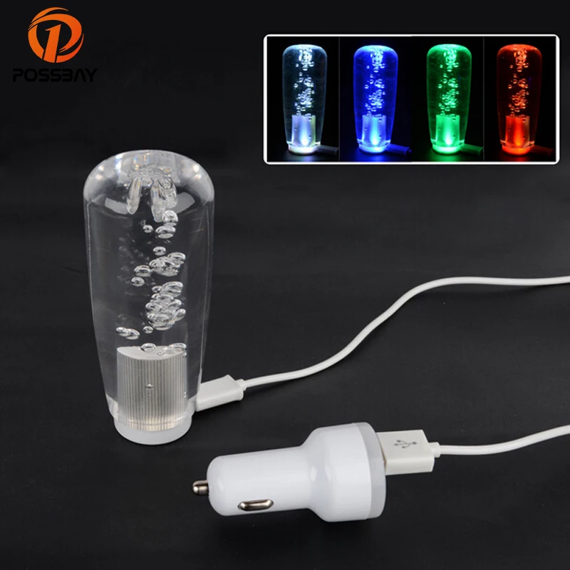 

POSSBAY Car Gear Shift Knob Crystal Bubble LED Light Colorful Shifter Lever Car Interior Replacement Handbrake Covers