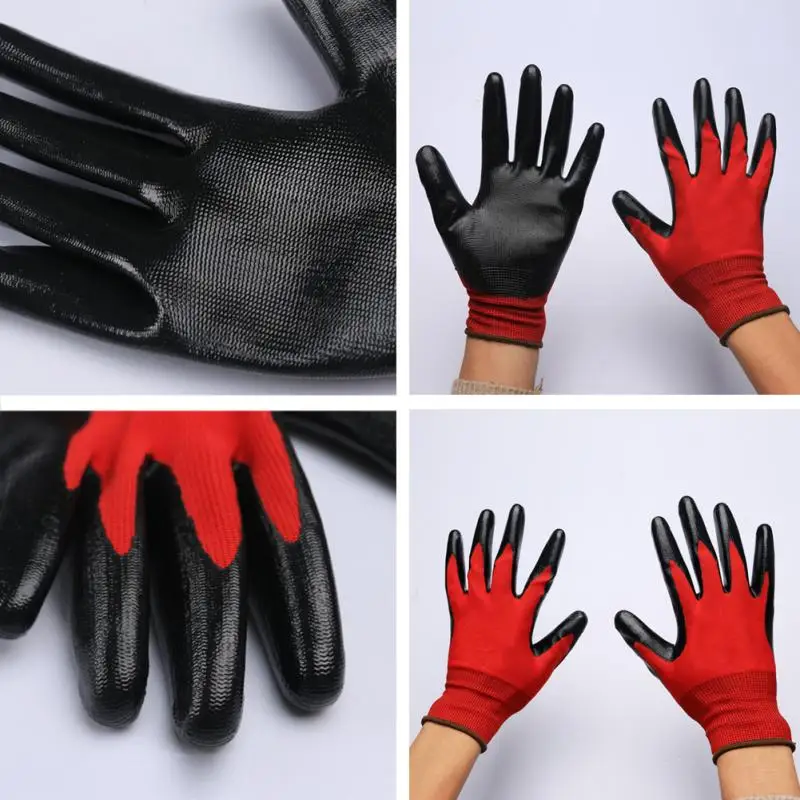 1 пара красных нейлоновых Противоскользящих строительных нитриловых резиновых перчаток защитные перчатки для строительства садоводства