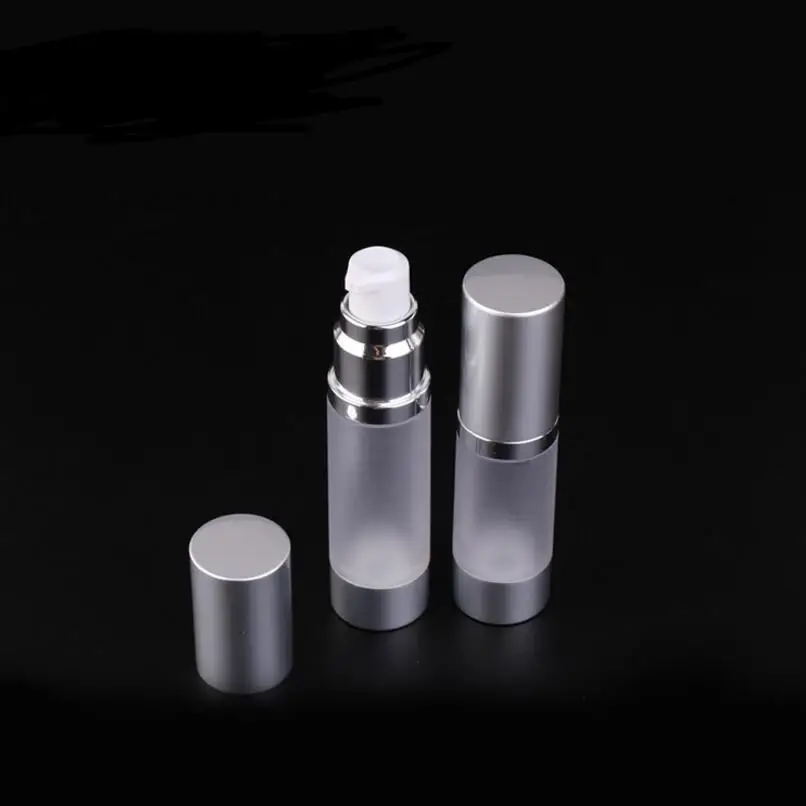 새로운 브랜드 100 개/몫 30ml 투명 젖빛 리필 에어리스 로션 펌프 병 실버 펌프 알루미늄 캡