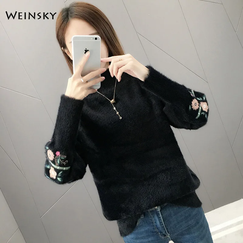 Women Knitted Sweater And Pullovers Korean Fashion Style Turtleneck Sweaters Autumn And Winter New Wool Yellow Sweater - Цвет: Черный