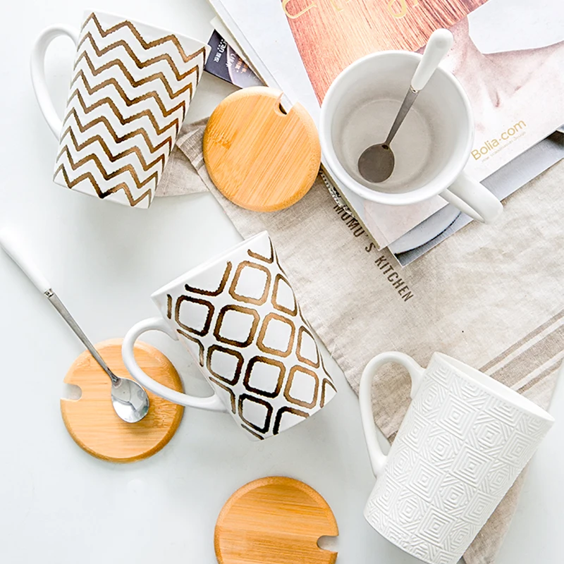 

Nordic Ceramic cup simple mug with cover spoon large capacity water cup fresh art Milk Cup student Cup