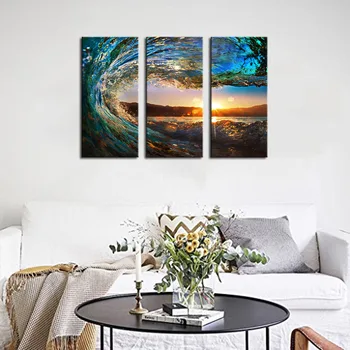 

3 Panels Hot Sell Posters Modern wall Painting Blue wave Home wedding Decorative Modular Picture Print on Canvas Framework