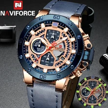 Мужские часы NAVIFORCE от ведущего бренда, роскошные спортивные часы с хронографом, военные армейские наручные часы, кожаные кварцевые мужские часы 9159