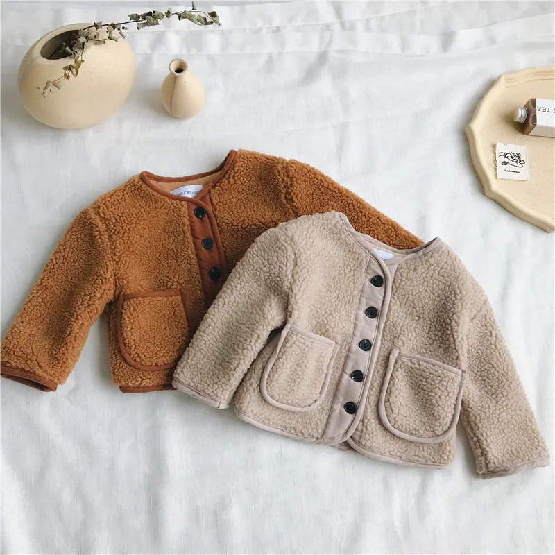 Goede 2018 Herfst Winter Nieuwe Collectie Koreaanse Versie pure kleur wollen warm fashion verdikte jas voor leuke zoete baby meisjes en jongens