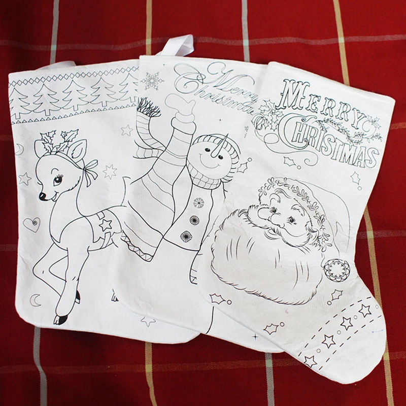 

Handmade Drawing Cute Christmas Pendant Stocking DIY Socks Decoration Sacks Fruit Candy Gifts Holders Bags Home Party Ornaments