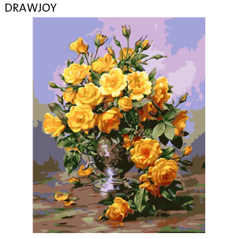 

Yellow Rose Framless Picture Home Decor DIY Acrylic Oil Painting By Numbers Wall Art DIY Canvas Oil Painting 40*50cm GX7530