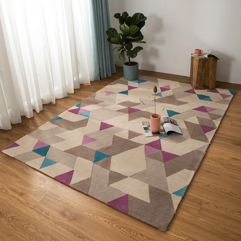 Ins/хлопковый Детский ковер для гостиной с геометрическим рисунком в клетку фиолетового цвета, в клетку, в богемном стиле, геометрический современный коврик в скандинавском стиле для детей