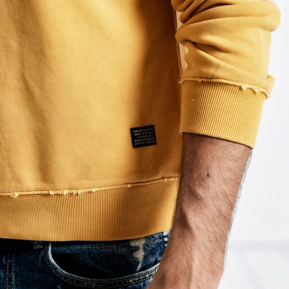 Goede SIMWOOD 2019 herfst Nieuwe Hoodies Mannen 100% Katoen Ripped Detail Vintage Hoge Kwaliteit Sweatshirts Brief Plus Size Hoodie 190083