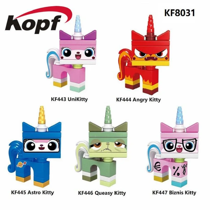 

KF8031 Supe Heroes Unikitty Angry Astro Queasy Biznis Kitty Wearing Glasses And Suit Building Blocks Education For Children Toys