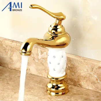 

Gold Polished Bathroom Basin Faucet White Paint Faucets Mixer Basin Tap