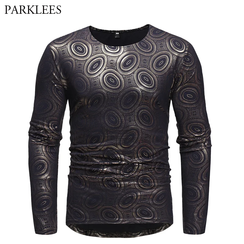 

African Dashiki Print T Shirt Men 2018 Fashion Golden Bronzing T-shirt Men Long Sleeve Casual Streetwear Tshirt Male Camiseta