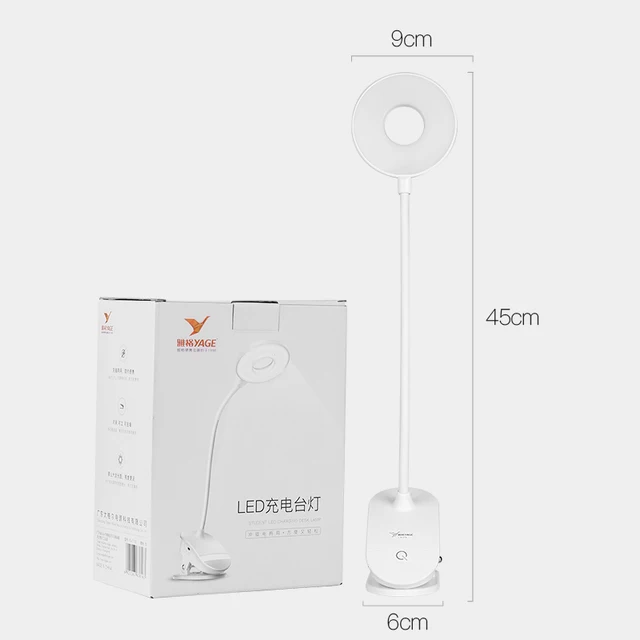 YAGE Flexo Table Lamp Led Desk Lamp Touch Clip Study Lamps Flexible Gooseneck Desktop USB Light Rechargeable 18650  Battery white