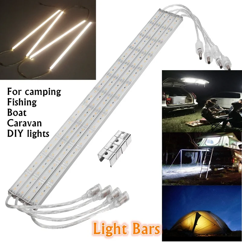 

4pcs 50CM 36 Led Bar Light 12V DC Waterproof IP65 5630 SMD Tube Strip Lights Outdoor 9W Bars For Camping Boat Car Warm White