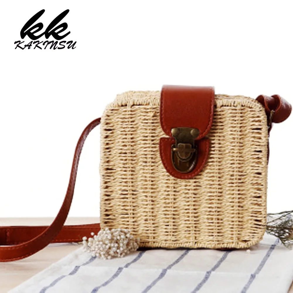 

2018 women's handbags mini women messenger bags leather Square Straw ladies Crossbody Bag shoulder bags summer bolsa feminina