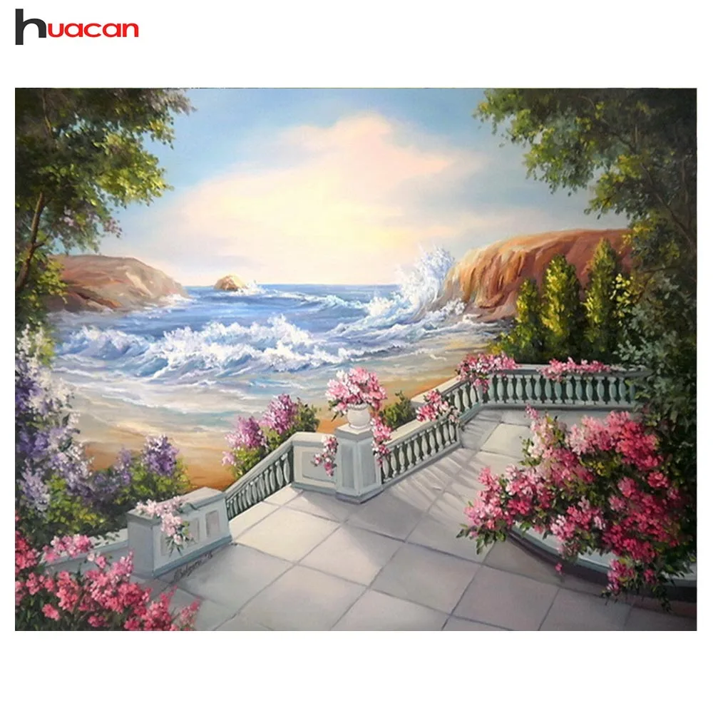 

Diamond Painting Full Square Spring Scenery Home Decoration Accessories Bead Work Handmade 5D DIY Sea Flowers Painting by numb