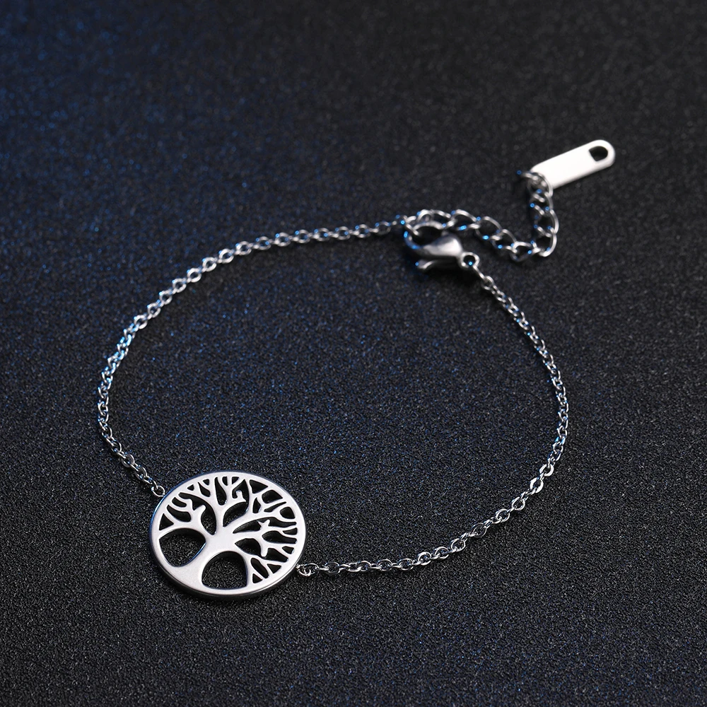 

Lemegeton Trendy Stainless Steel Tree of Life Bracelets Bangles for women Love Charms Chain Bracelet Jewelry