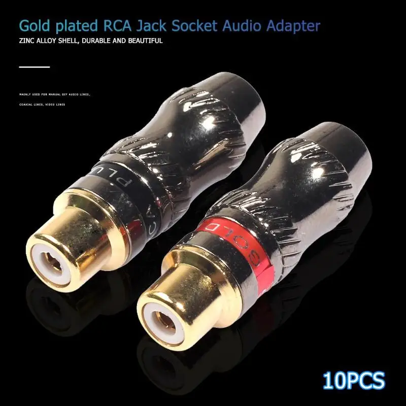 

10pcs Gold Plated RCA Female Solder Coaxial Connector Socket Adapter Couplers Gold Plated Plug Good Contact Performance