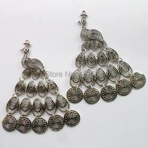 

(Min. Order is $10)4Pcs Carved Tibet silver Peacock Pendant Bead ZN-60532