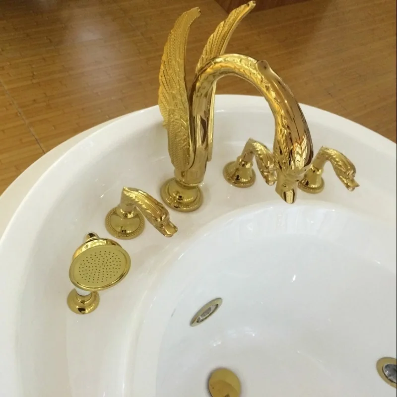 Золотой Лебедь цилиндр, кран, душ, пять частей сплит, 5 отверстий кран, европейский стиль все медные кран для ванны