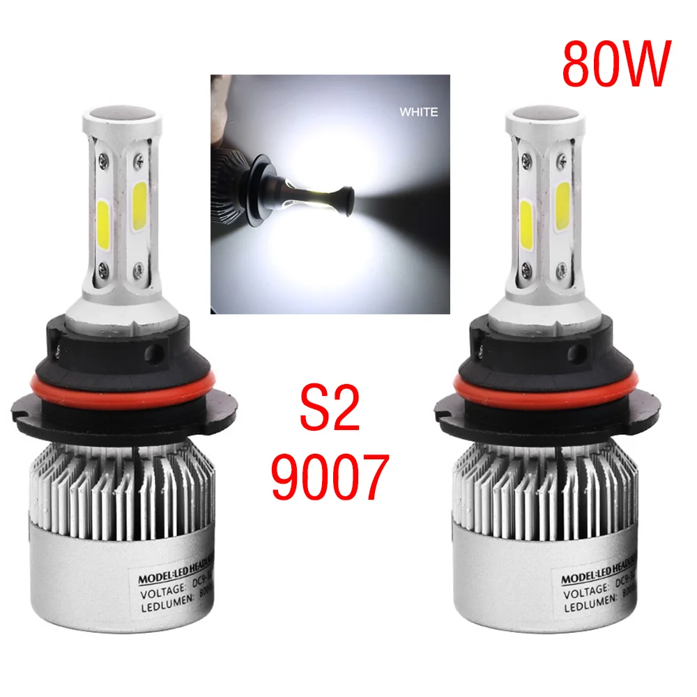 2 шт. супер яркий COB 9007-S2 8000LM 80 Вт светодио дный CarHeadlight туман LightLamp лампы