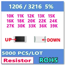 Оригинал 1206 J 5% 5000 шт. 10 К 11 К 12 К 13 К 15 К 16 К 18 К 20 К 22 К 24 К 27 К 30 К 33 К 36 К 39 К Высокое качество smd резистор 3216 ОМ
