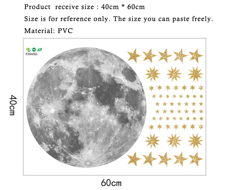 Луна и золотые звезды настенные Стикеры для детской комнаты спальня фон декоративные обои Фреска Искусство наклейки s