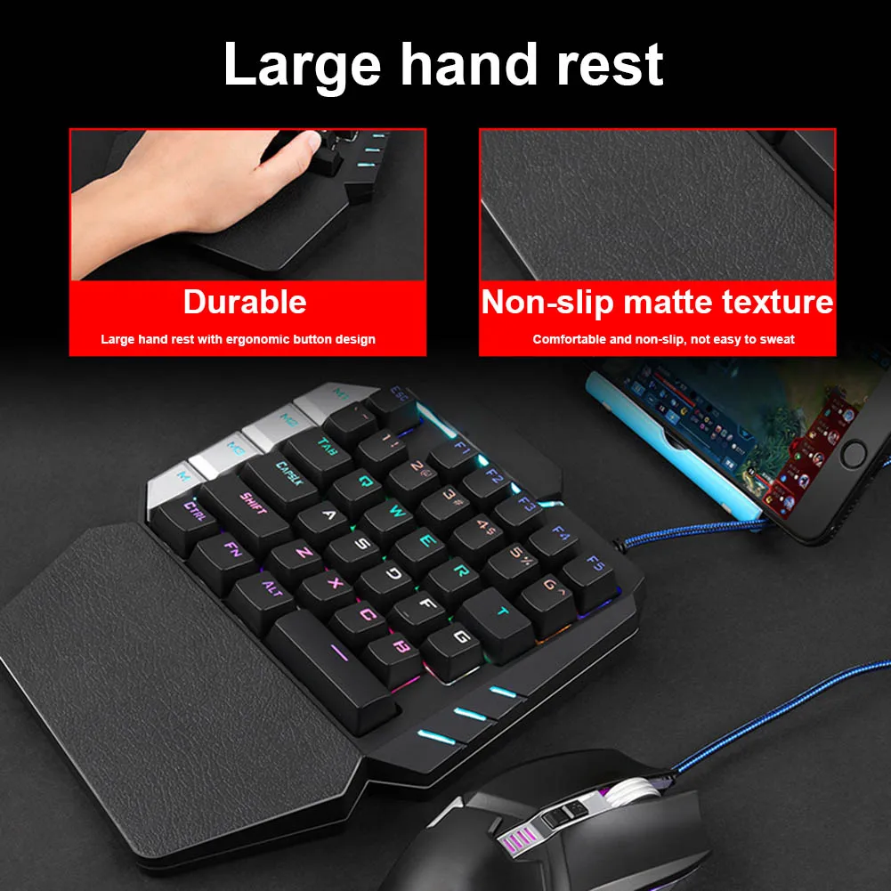 

38 Keys Wired USB Mini Keyboard Rainbow Backlight One Hand Keypad for Dota OW PUBG Game SL@88