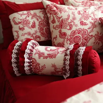 

French Embroidery red lace cushion wedding decoration bedding pillow candy cushion princess ruffle lumbar pillow sofa hand rests