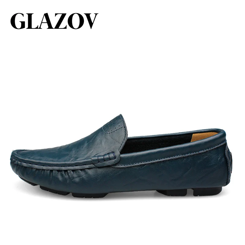 GLAZOV High Quality Genuine Leather Men Shoes Soft Moccasins Loafers Fashion Brand Men Flats Comfy Driving Shoes Big Size 36~50