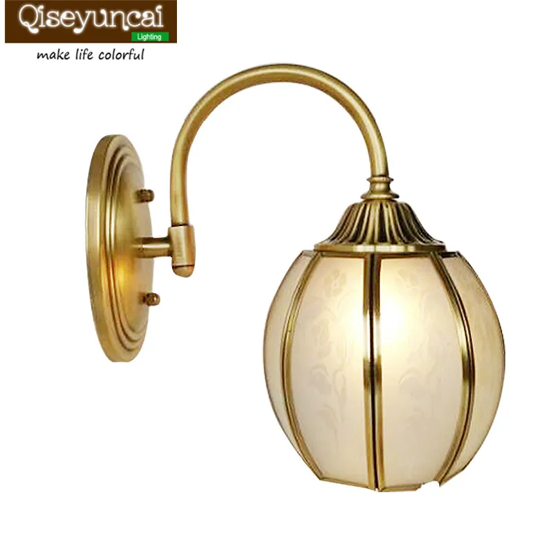 

Qiseyuncai European Simple Copper Wall Lamp Mirror Front Lampshade Bedroom Bedside Aisle Light