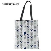 WHEREISART сумки для покупок со стрелками большие дорожные продуктовые Экологичные складные женские многоразовые портативные сумки через плечо из парусины