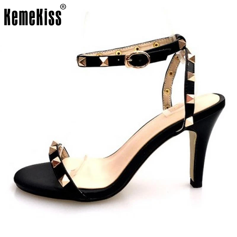 

KemeKiss Size 34-39 Sexy Lady Real Leather High Heel Sandals Rivet Summer Shoes Ankel Strap Sexy Club Sandal Female Footwear