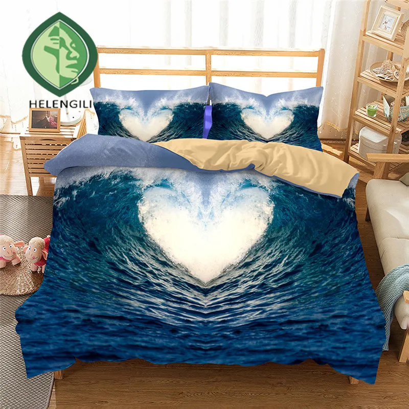 

3D Bedding Set Sea wave Print Duvet cover set Twin queen king lifelike bedclothes with pillowcase bed set home Textiles #2-15