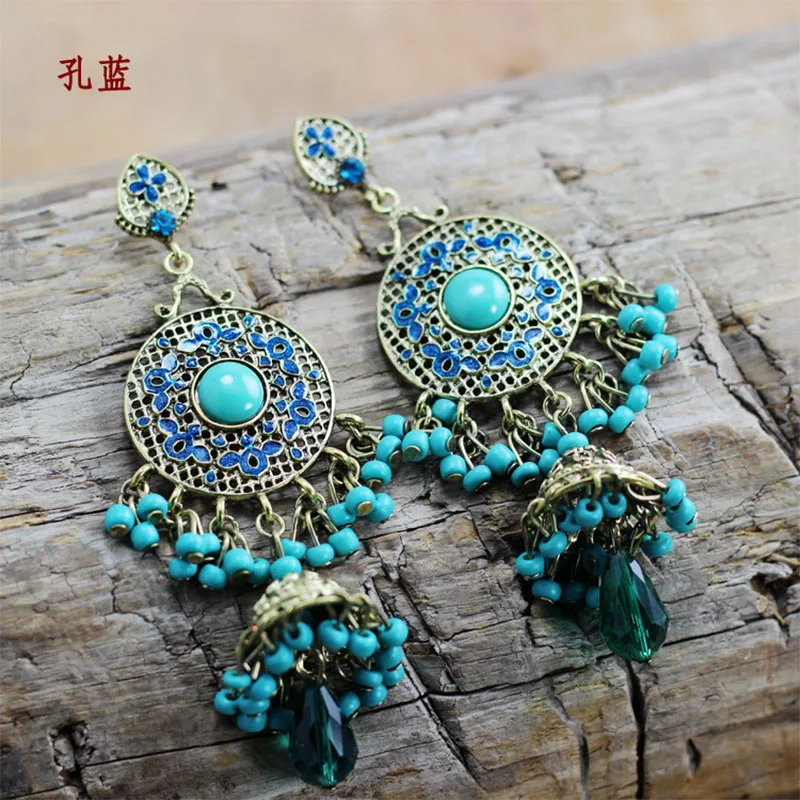 Vintage Indian Dangle Earring Crystal Bohemia Beads Tassel Long Drop Earrings for Women Ethnic Ladies Fashion Jewelry Gift | Украшения и