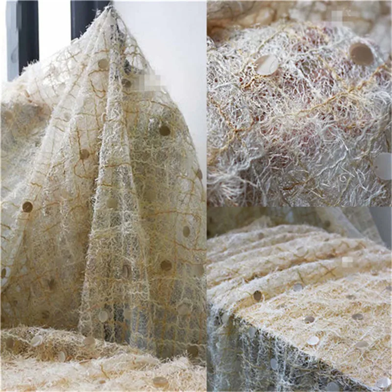 

50cm*137m/piece Feather fringe irregular sequin mesh fantasy color fish-scale lace bead piece designer fabrics