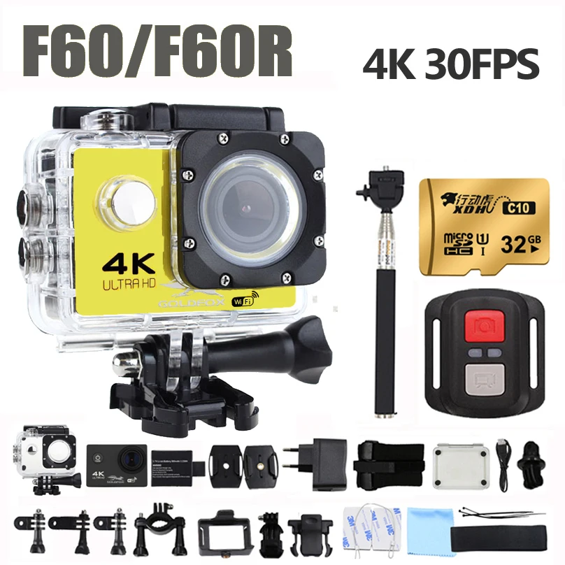 GOLDFOX F60/F60R Ультра HD Экшн-камера 4 K 30Fps 16MP Wifi камера 1080 P 60fps Водонепроницаемая камера шлем Велосипедная Камера спортивная видеокамера