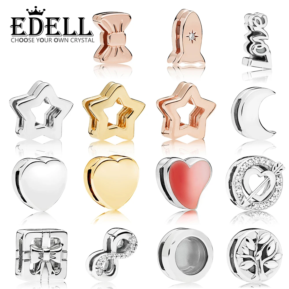 

EDELL 100% 925 sterling silver Shine Reflexions Star Clip Rose Space Ship Clip Moon Bow Gift Heart SPARKLING INFINITY Clip Charm