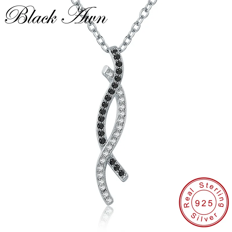

[BLACK AWN] Solid Sterling Silver Design Novelty Jewelry Trendy Engagement Necklaces for Women Wedding Pendants P127