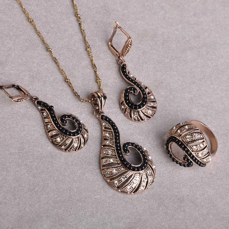 Женский комплект из колье серёг и кольца с кристаллами|necklace earring ring sets|vintage jewelry