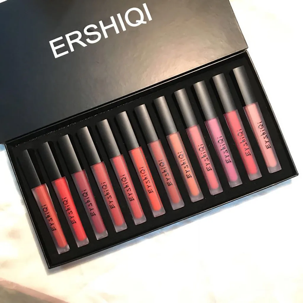 

DropShip 12pcs Lipstick Cosmetics Women Sexy Waterproof Moisturizing lasting non-marking Lips Matte Lasting Lip Gloss Bright Z10