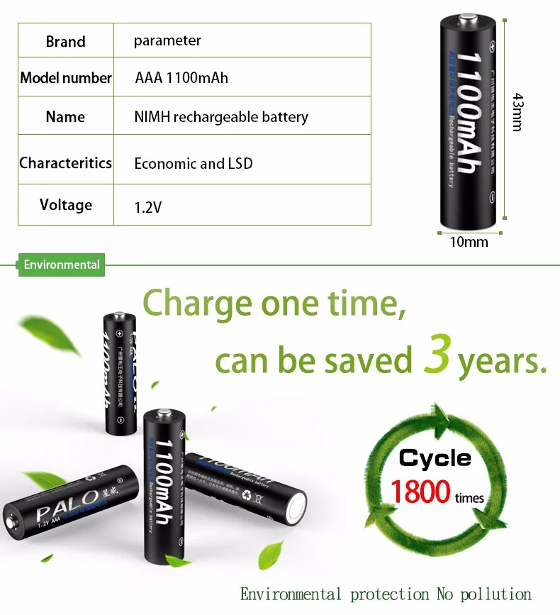 PALO 2 шт. аккумуляторные батареи 1,2 V AAA 1100mAh Ni-MH предварительно заряженная батарея 3A Bateria с коробкой для камеры игрушечная зубная щетка