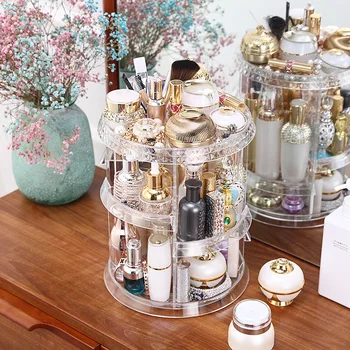 

Acrylic Cosmetic Storage Box 360 Degree Rotary Storage Rack Organizer makeup organizer rangement maquillage