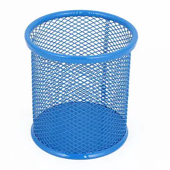 

Blue Metal Meshy Stationery Pen Pencil Pot Brush Barrel Holder