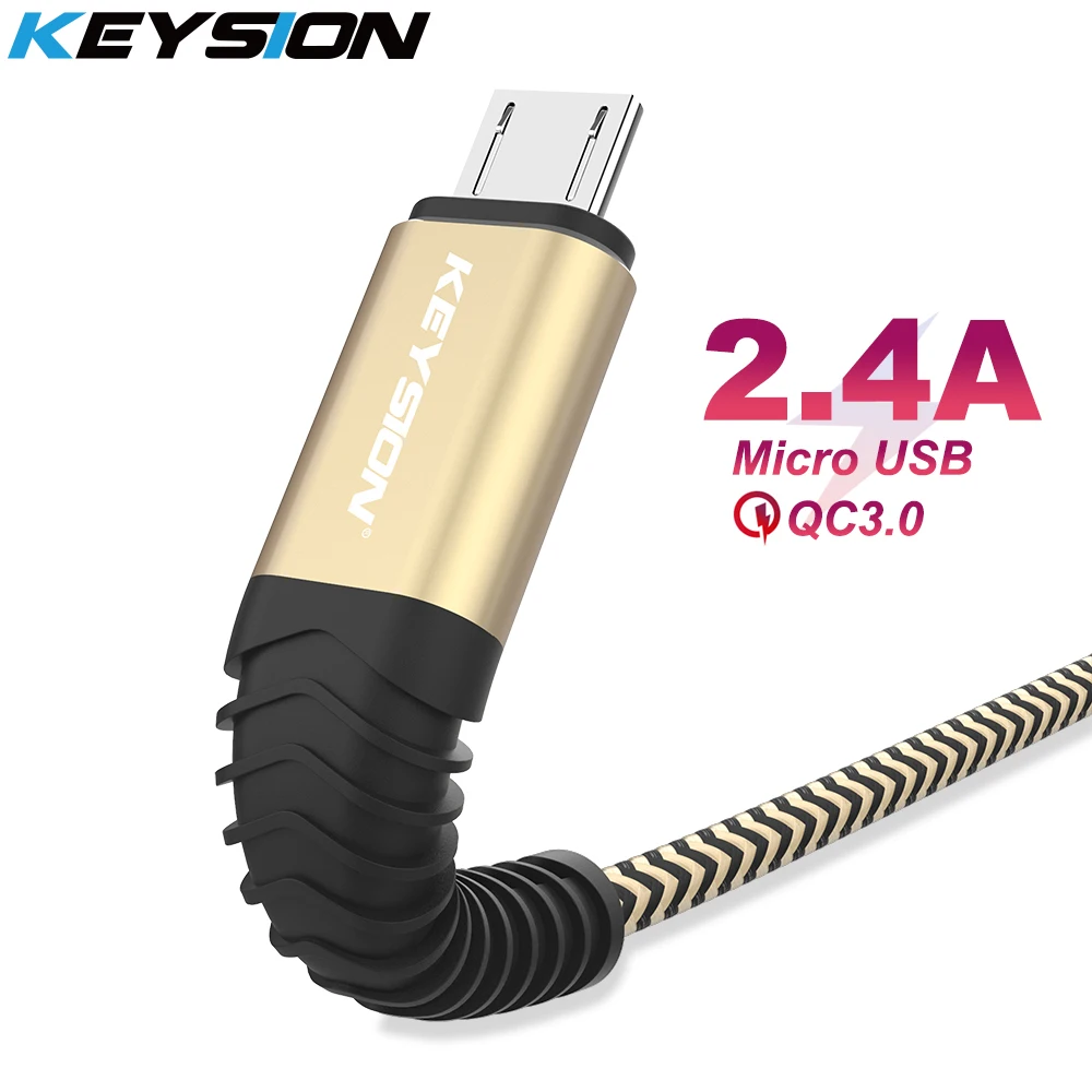 KEYSION 2.4A Micro USB быстрый заряд кабеля USB кабель для передачи данных нейлоновый провод для Samsung huawei Xiaomi все микро-usb для устройств на аndroid телефонный кабель