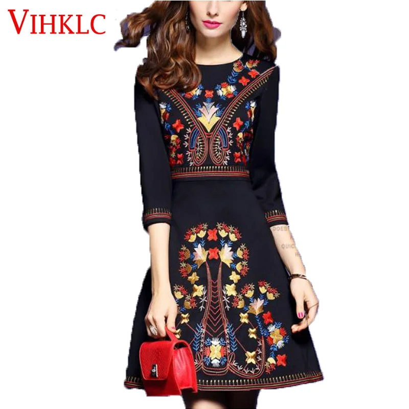 

2019 embroidered dress woman black mexican dress boho chic dresses ladies tunic boho style dresses C555
