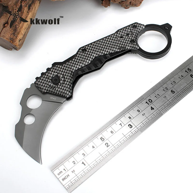 

KKWOLF DA46 folding pocket karambit 440C Outdoor camping survival hunting knife Gray titanium EDC portable tactical rescue tools