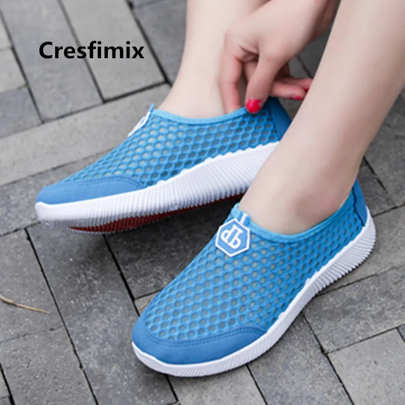 

Cresfimix chaussures plates femmes women light weight mesh breathable flat shoes lady casual blue shoes pink sweet sheos a3581