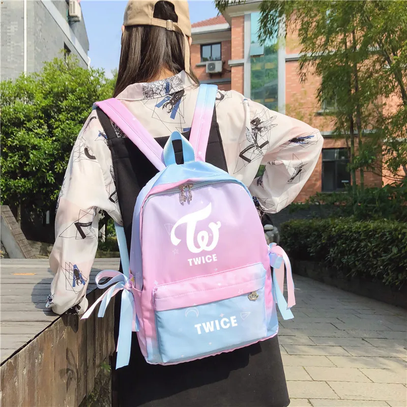 

TWICE KPOP School Backpacks K-pop SANA DAHYUN NAYEON MINA Korean Student Gradient Color Women Shoulder Bags Admission Package